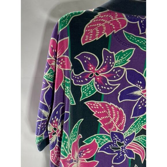 SALTY DOG Men's Vintage Purple/Pink/Green Floral Print Short Sleeve Polo SZ M - Picture 4 of 12